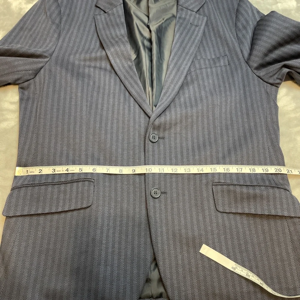 Tailorbyrd Mens Blazer Jacket L/42R Navy Herringbone Stripe 2 Button Double Vent